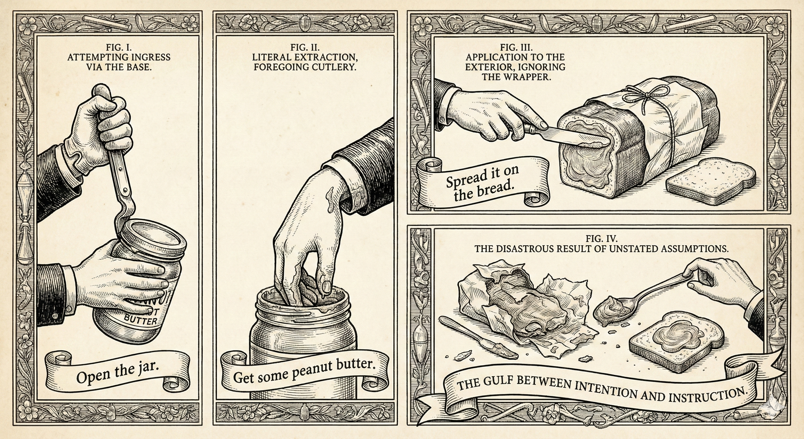 A literal interpretation of peanut butter sandwich instructions